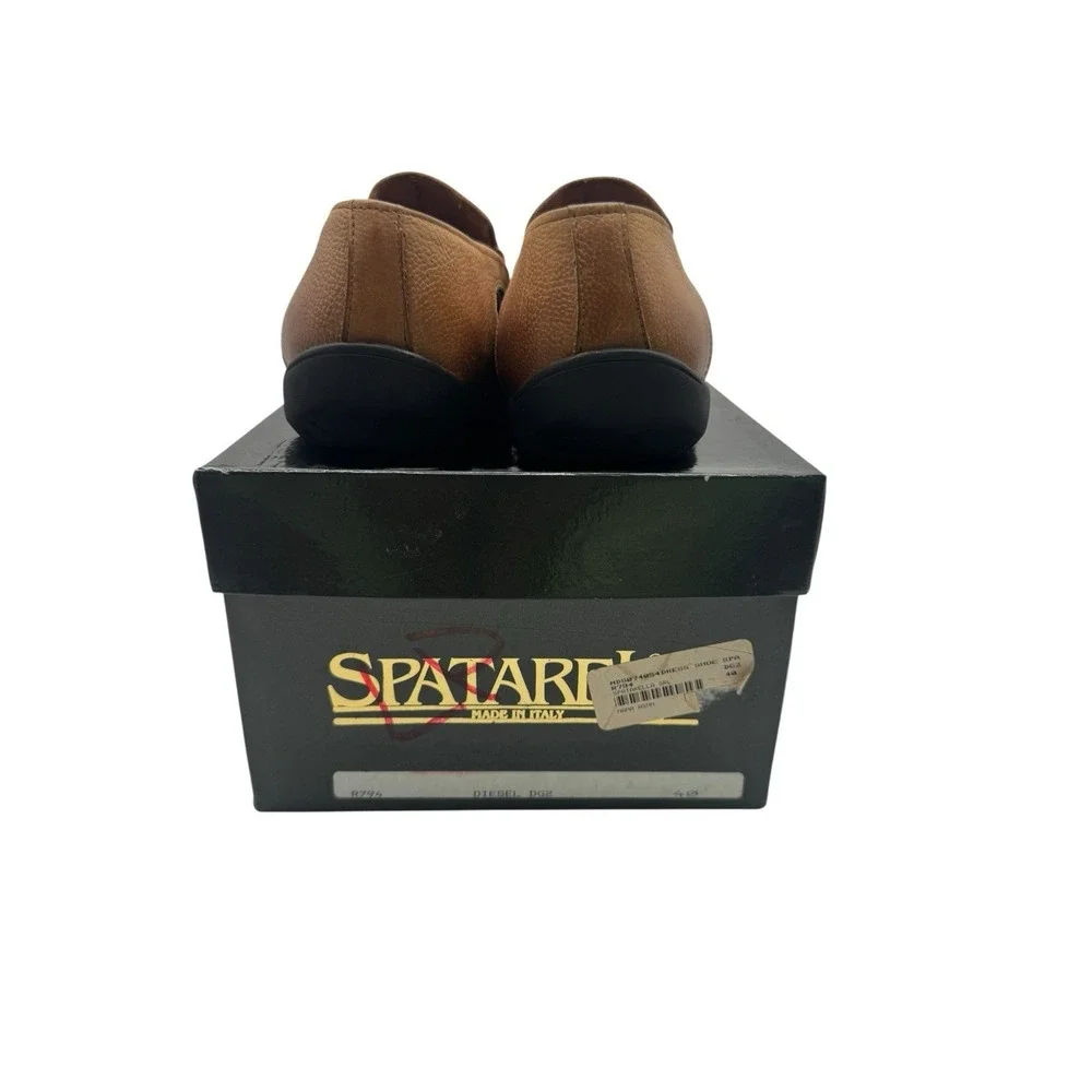 Spatarella Made In Italy Tan Pebbled Leather Driver Loafers Square Toe Mens‎